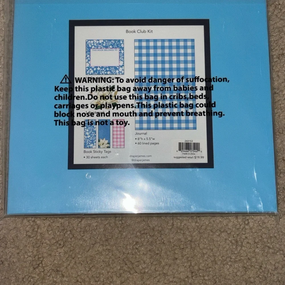 Draper James Book Club Kit Sticky Notes Journal Set Light Blue Check Print New
